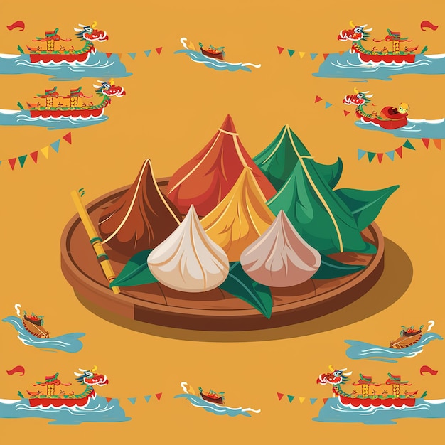 Fête de Duanwu Illustration minimale de l'affiche de salut du festival du bateau dragon Génératif Ai