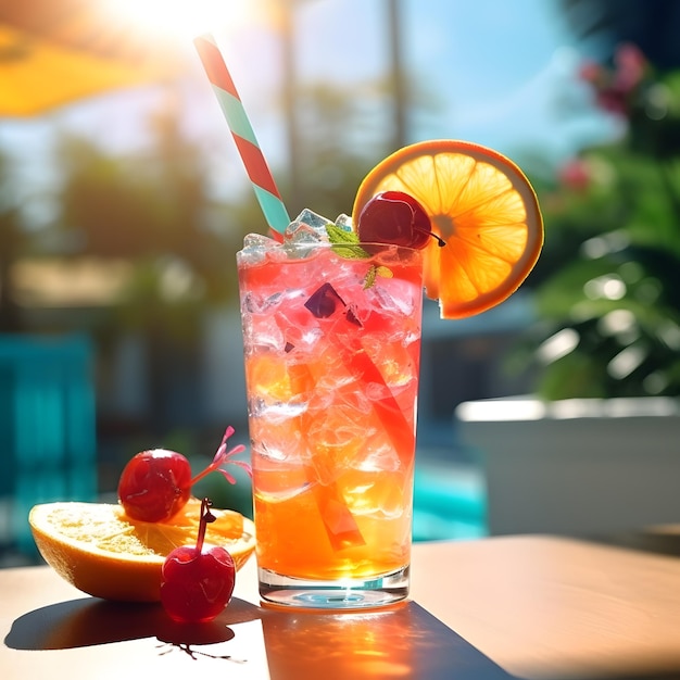 Fête en été pour boire un cocktail un mocktail une fille de plage un jour d'été un pois de citron