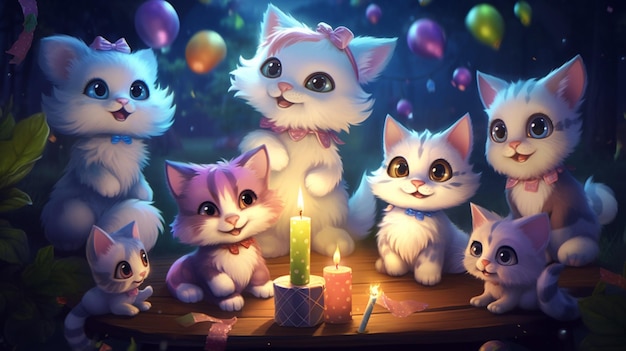 une fête fantastique de petits chats hyperréalistes mignons avec IA générative