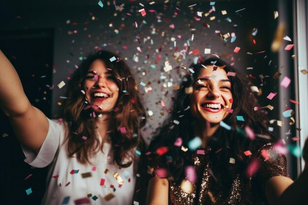 Fête de femmes célébrant avec des confettis