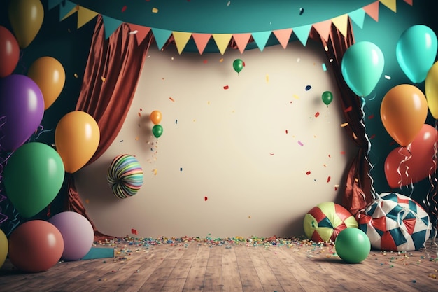 Fête festive avec scène de ballons et guirlandes Illustration AI Generative