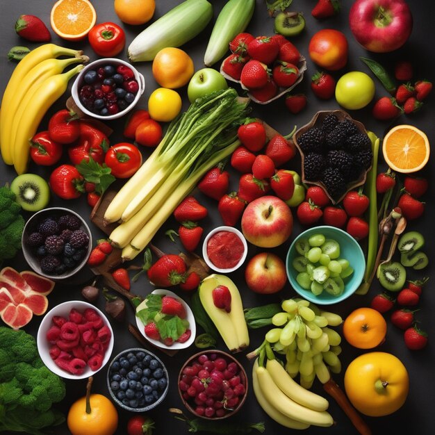 Fête des fruits colorés Variété de fruits frais et sains sur une table