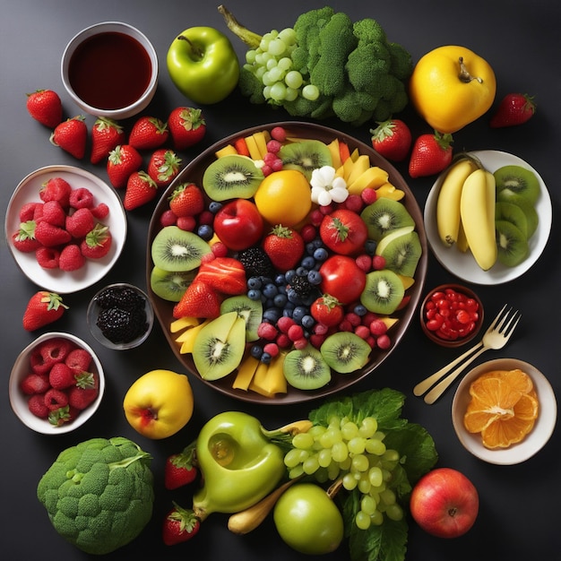 Fête des fruits colorés Variété de fruits frais et sains sur une table