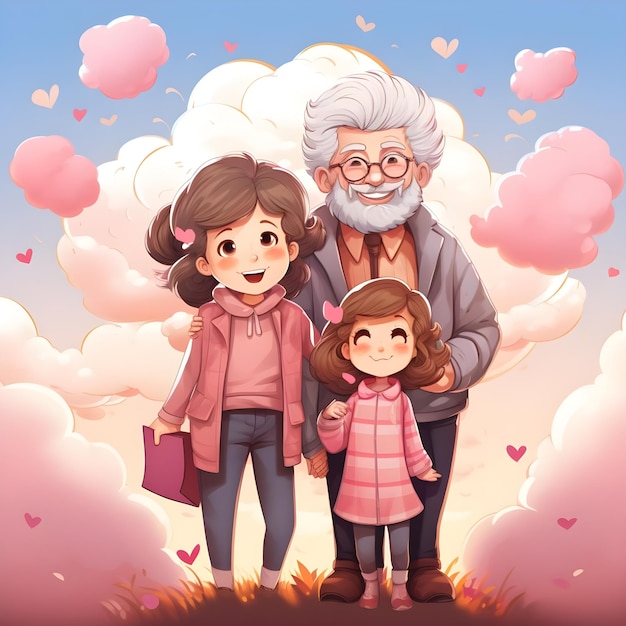Fête des grands-parents belle célébration sur les réseaux sociaux publication conception de modèle aquarelle mignon