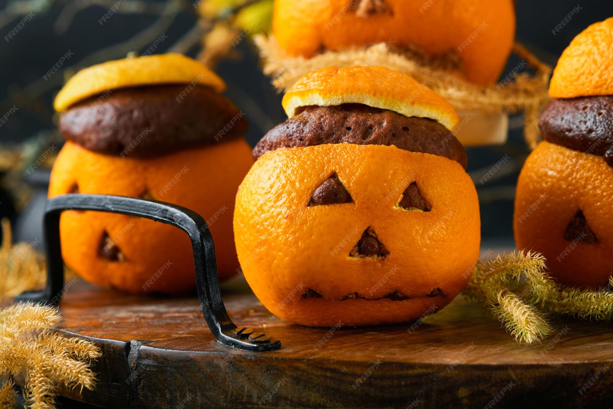 Fête D'halloween Jackolantern Gâteaux Au Chocolat Et à L'orange Dans Le
