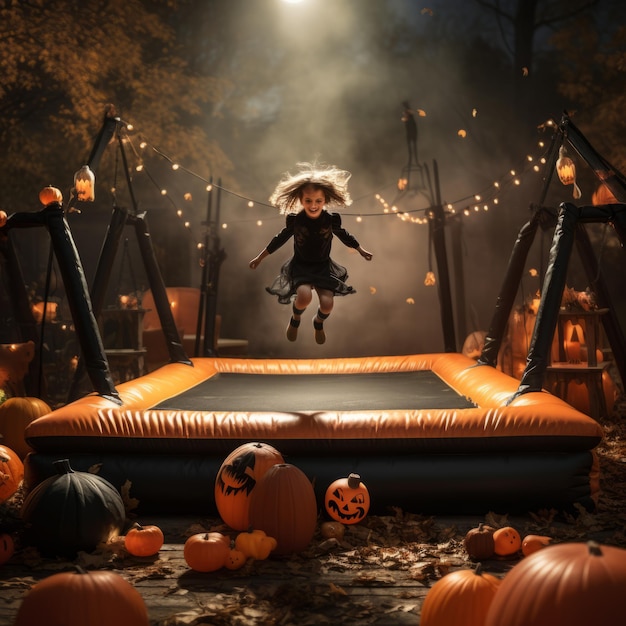 Une fête d'Halloween sur le trampoline pour enfants