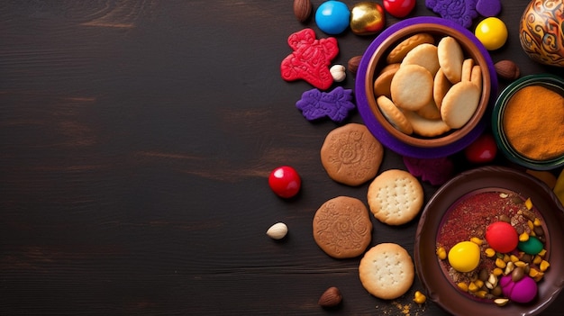 Photo fête hollandaise sinterklaas fond avec biscuits kruidnoten et bonbons traditionnels hollandais