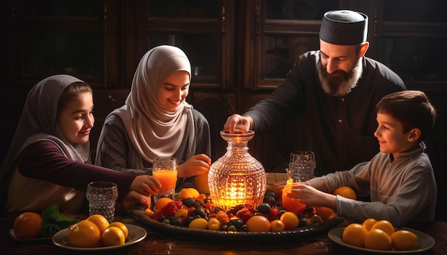 Fête d'iftar en famille concept de ramadan mubarak avec une nourriture délicieuse sur la table