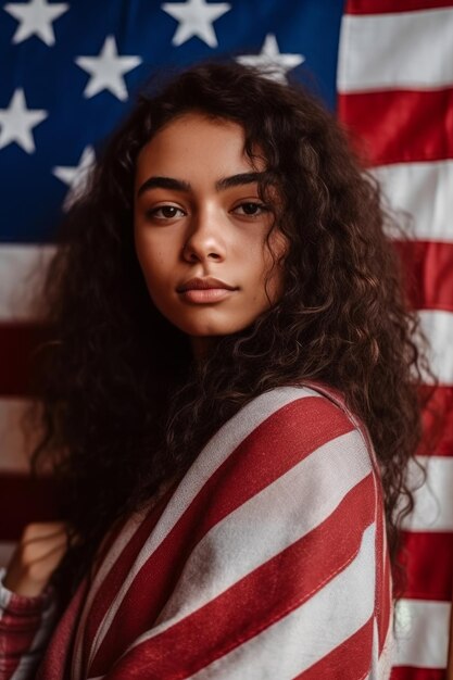 Fête de l'indépendance une femme avec un drapeau américain