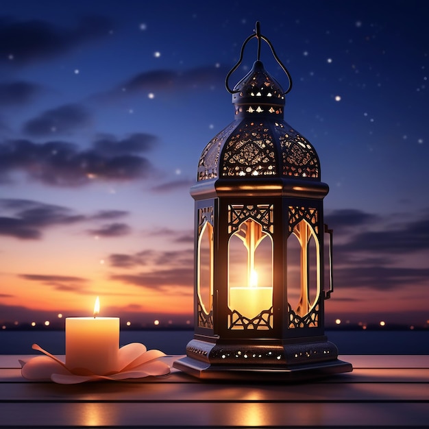 Fête islamique du Ramadan Eid Mubarak Lanterne de luxe arabe Espace vide Arrière-plan