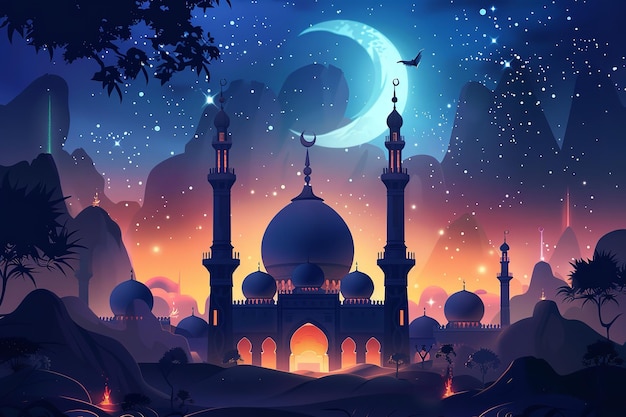 La fête islamique de l'Eid Mubarak est une bannière de médias sociaux Generative Ai