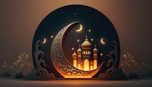 Fête islamique Ramadan kareem fond d'événement décorer avec une lanterne arabe Generative AI