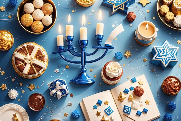 Fête des Lumières Hanouka Étoile Menorah et arrière-plan joyeux