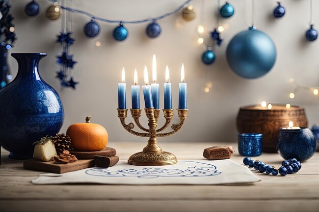 Fête des Lumières Hanouka Étoile Menorah et arrière-plan joyeux