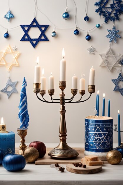 Fête des Lumières Hanouka Étoile Menorah et arrière-plan joyeux