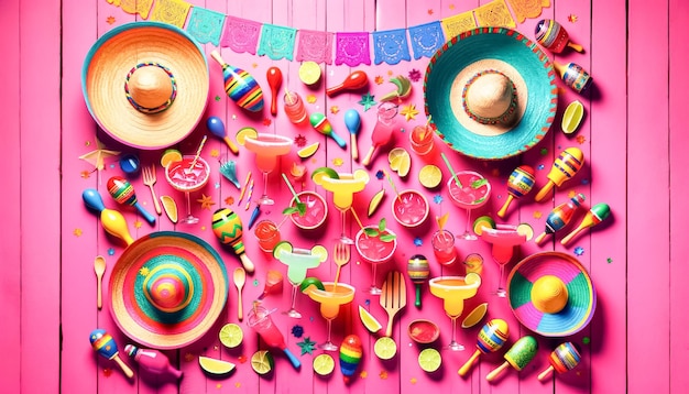 Fête mexicaine avec des décorations colorées et une cuisine traditionnelle