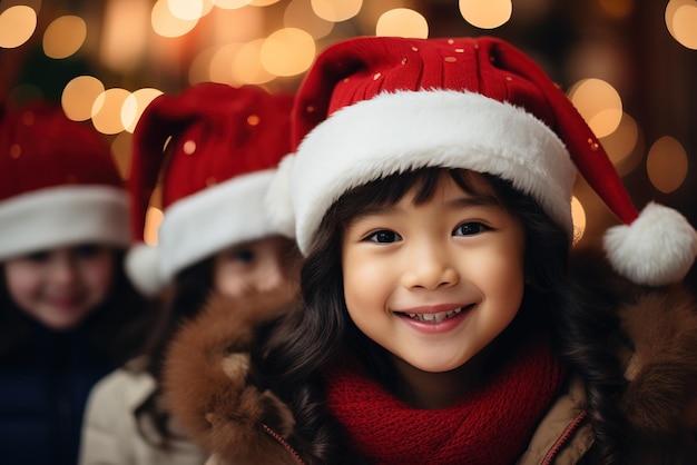 Fête de Noël enfant de différentes nationalités montrant des expressions heureuses générative ai