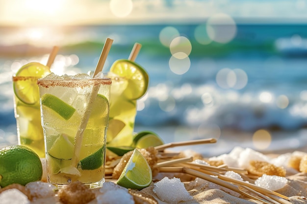 Fête de plage brésilienne avec des caipirinhas fraîches