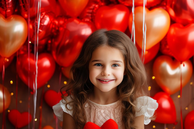 Fête réconfortante Petite fille avec des cœurs de Noël