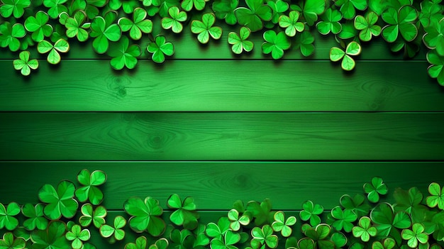 La fête de Saint-Patrick fond en bois vert avec des feuilles de trèfle