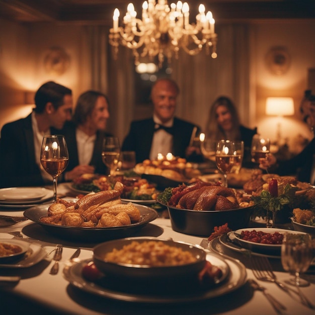 Fête de Thanksgiving dans la maison à l'intérieur du papier peint du dîner de dinde