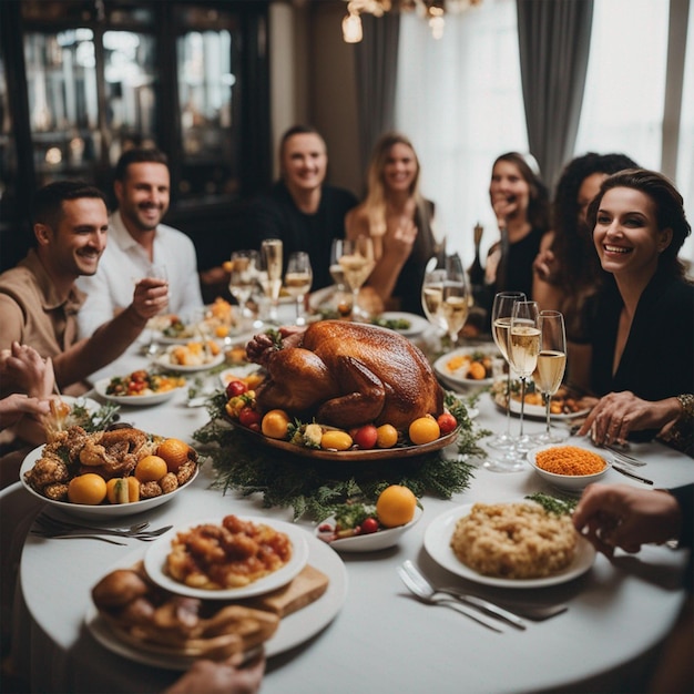 Fête de Thanksgiving dans la maison à l'intérieur du papier peint du dîner de dinde