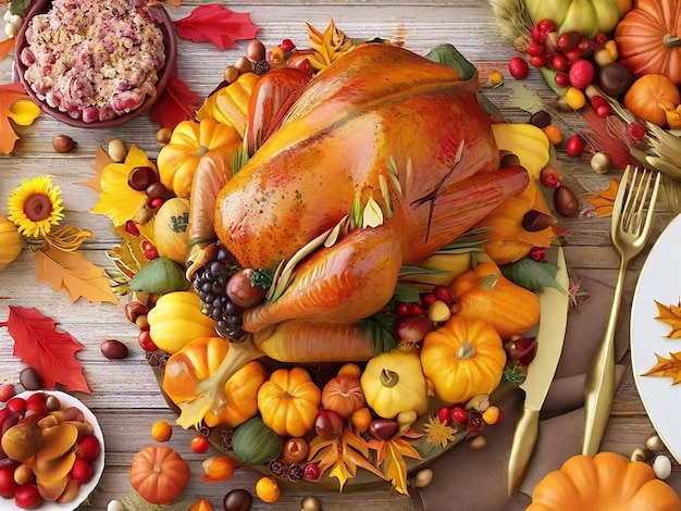 La fête de Thanksgiving, les vacances de la dinde, la farce, les fruits rôtis et les citrouilles, l'intelligence artificielle générative.