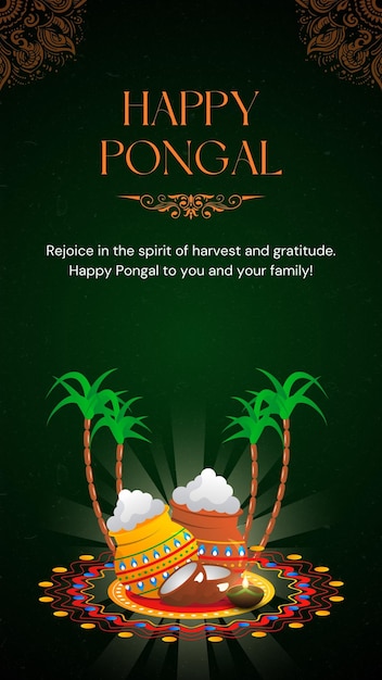 La fête traditionnelle minimaliste du Pongal en vert et blanc est le message d'accueil d'Instagram Reel Video 1