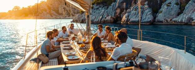 Fête de yacht de luxe Amis profitant de la fête d'été sur la mer