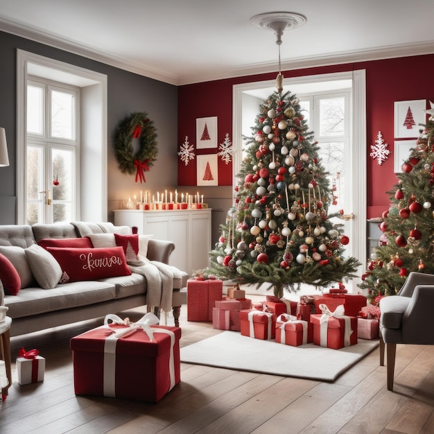 Fêtes de Noël élégantes dans le salon d'une maison familiale avec des décorations de Noël