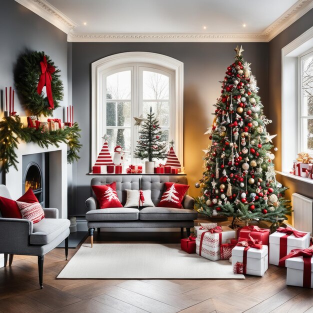 Fêtes de Noël élégantes dans le salon d'une maison familiale avec des décorations de Noël