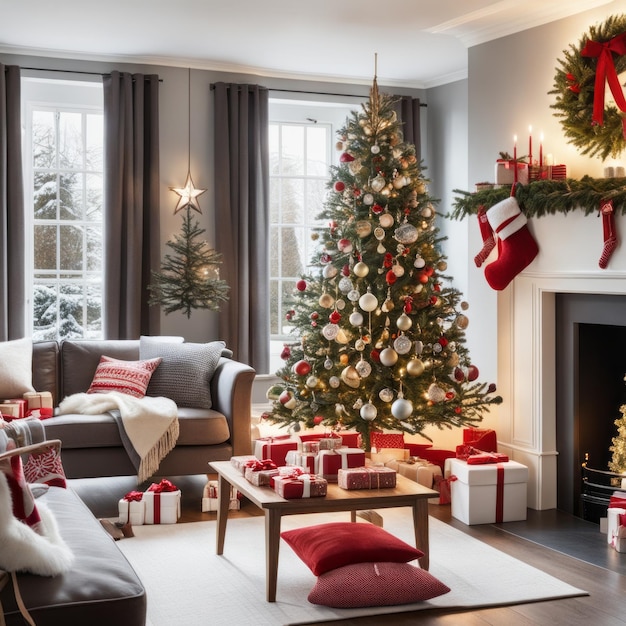 Fêtes de Noël élégantes dans le salon d'une maison familiale avec des décorations de Noël