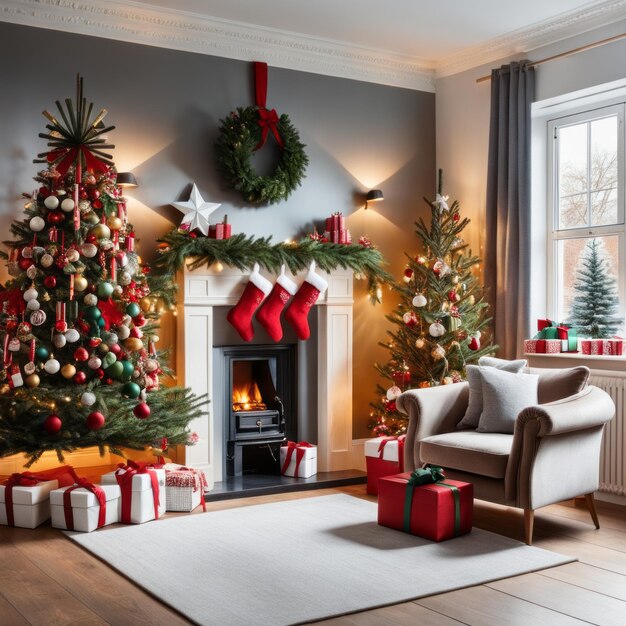 Fêtes de Noël élégantes dans le salon d'une maison familiale avec des décorations de Noël