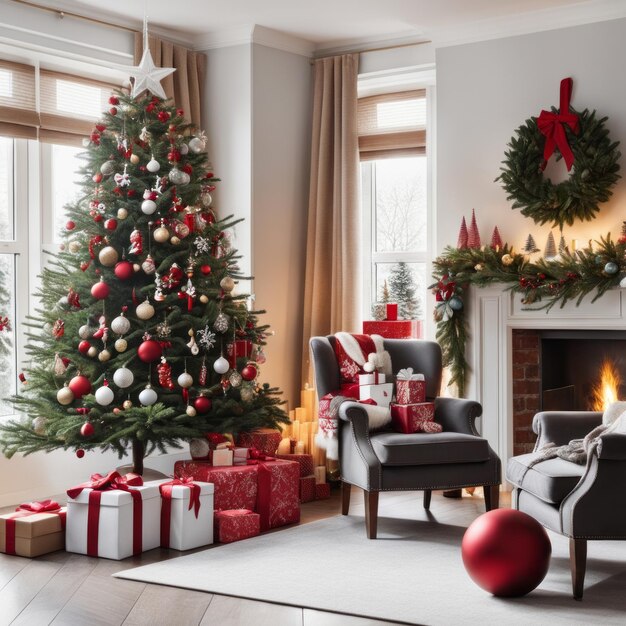 Fêtes de Noël élégantes dans le salon d'une maison familiale avec des décorations de Noël