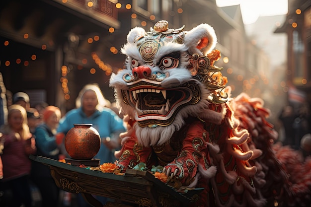 Fêtes de rue chinoises Rues animées remplies de décorations colorées et de défilés animésGénérés avec l'IA