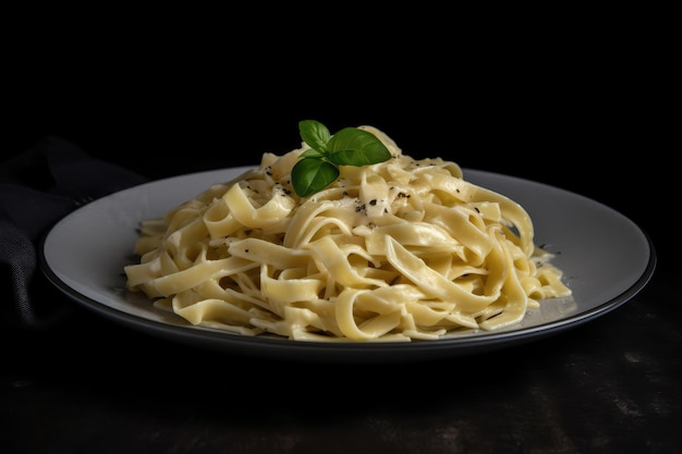 Fettuccine Alfredo sur assiette IA générative