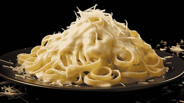 fettuccine alfredo avec fromage parmesan isolé sur fond noir