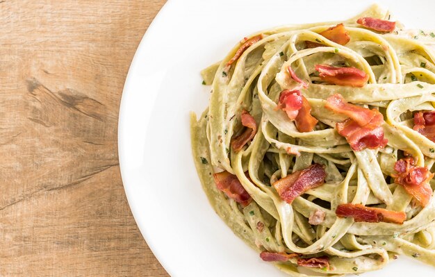 fettuccini aux épinards avec bacon