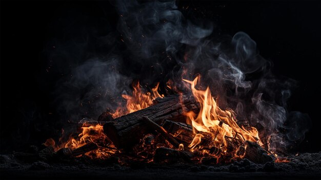 Un feu ardent brûle du bois.