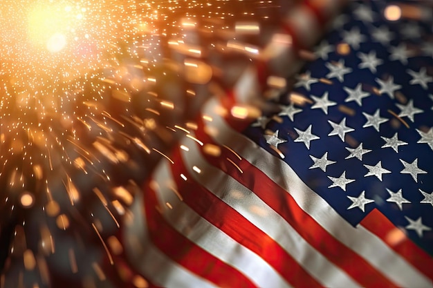 Photo feu d'artifice coloré de célébration avec le drapeau américain contexte de célébration généré par ai