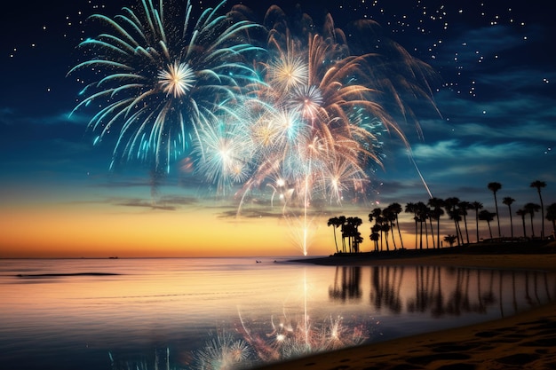 Un feu d'artifice coloré sur un plan d'eau