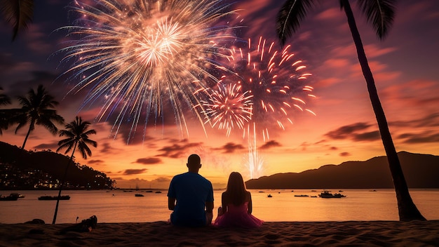 feu d'artifice sur la plage