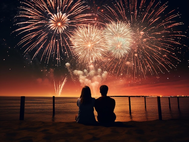 feu d'artifice sur la plage