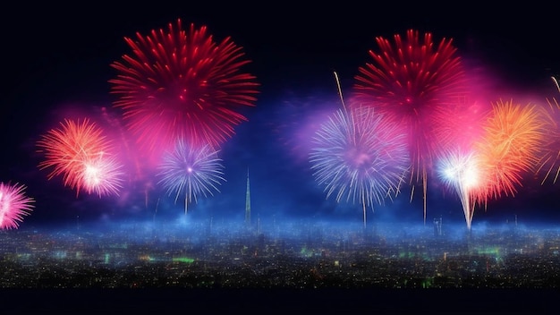 Feu d'artifice sur la ville nocturne