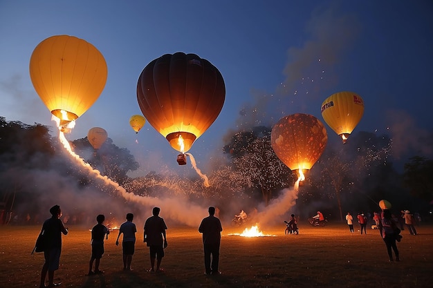 Photo feu de ballon yeepeng dans le nord de la thaïlande chiangmai