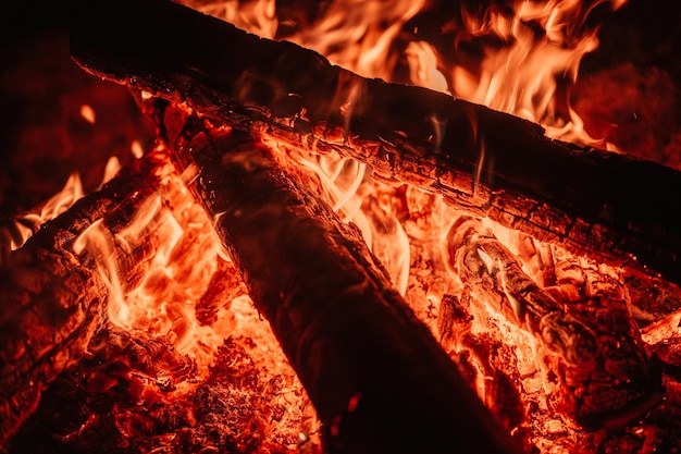 Feu de bois de chauffage Concept de chauffage au bois Brûler la flamme de la chaleur