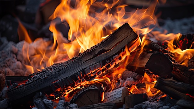 Feu de bois sur un fond noir