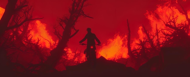 Photo un feu brûle en arrière-plan avec un homme debout devant lui