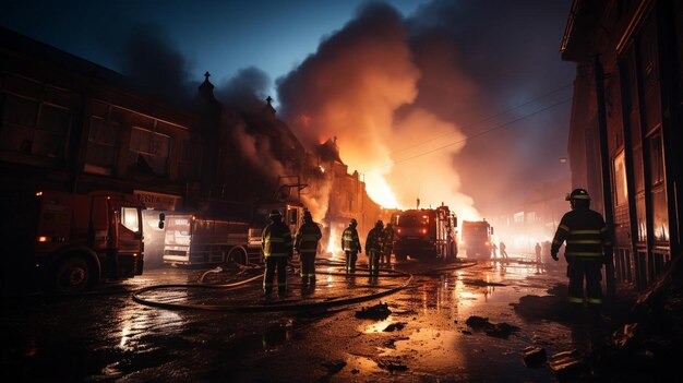 Photo un feu brûle dans un bâtiment avec un grand feu en arrière-plan