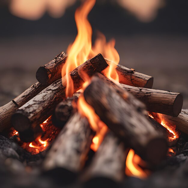 un feu brûle dans un cercle de bois